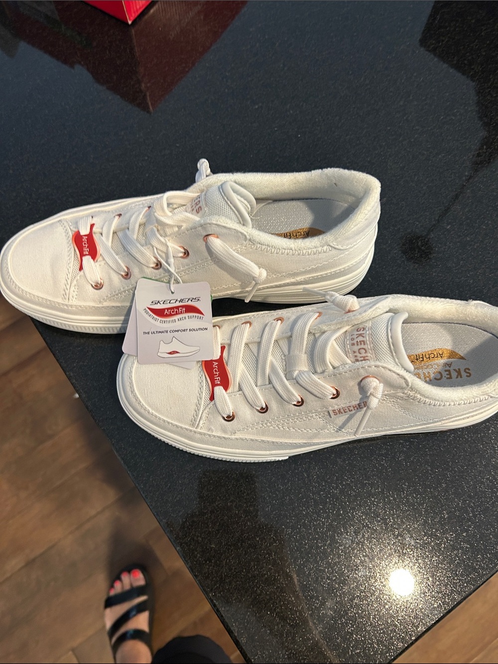 Skechers Kids White Canvas Sneakers with Rose Gold Eyelets